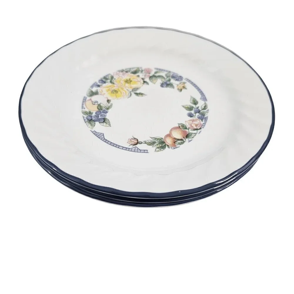 Corelle Corning USA Orchard Rose Floral Center Salad Luncheon Plates - Set of 3